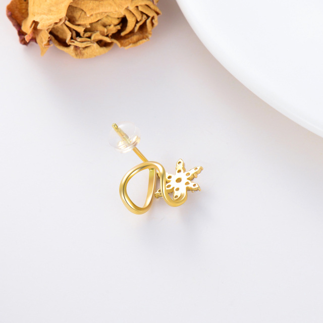 9K Gold Round Zircon Snowflake Climber Earrings-3