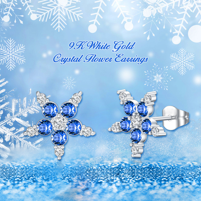 9K Solid Gold Sapphire Crystal Flower Stud Earrings-5