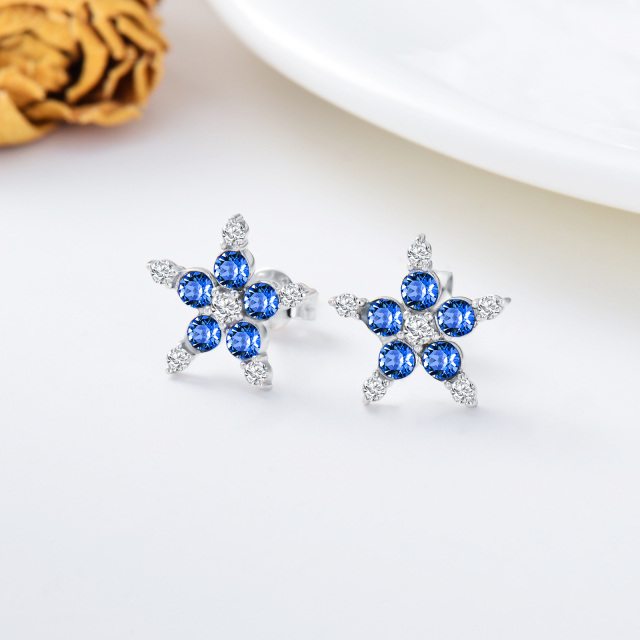 9K Solid Gold Sapphire Crystal Flower Stud Earrings-3