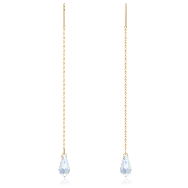 Boucles d'oreilles pendantes en or 14K avec pierre de lune en forme de poire-0