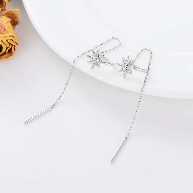 Boucles d'oreilles étoile en or blanc 9K à zircon cubique de forme circulaire-4