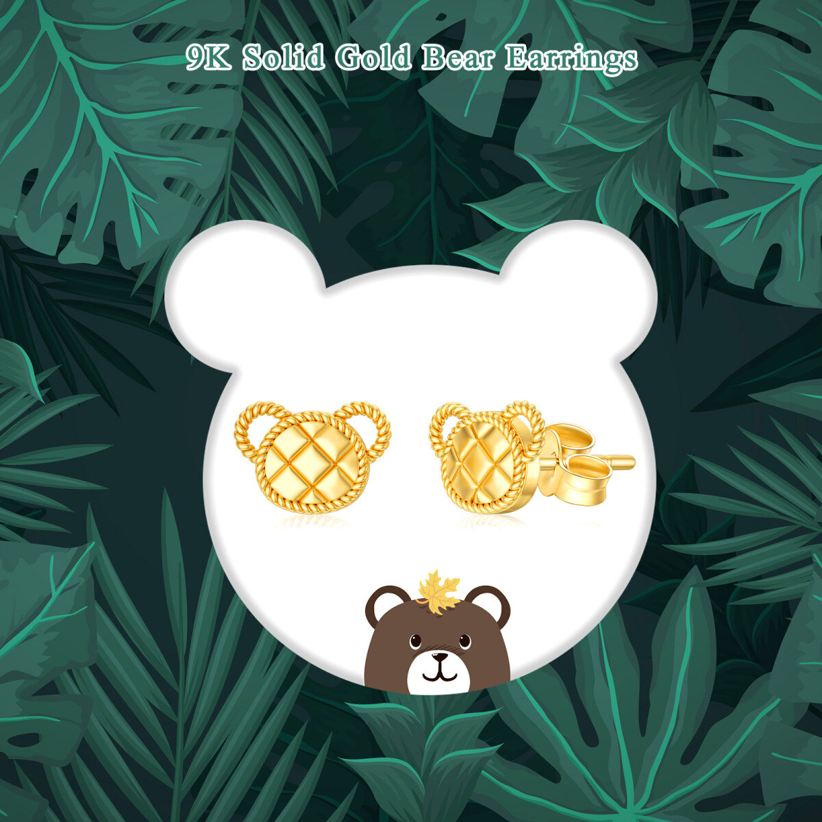 9K Gold Bear Stud Earrings-6
