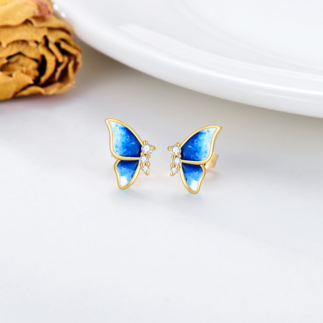 14K Gold Enamel Butterfly Symmetrical Stud Earrings For Women Birthday Gifts Jewelry-1