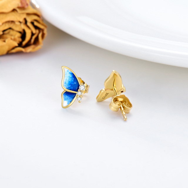 14K Gold Enamel Butterfly Symmetrical Stud Earrings For Women Birthday Gifts Jewelry-2
