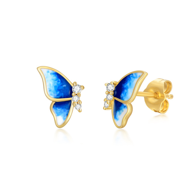 14K Gold Enamel Butterfly Symmetrical Stud Earrings For Women Birthday Gifts Jewelry-0