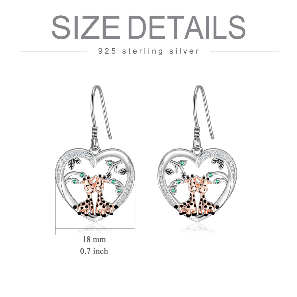 Pendants d'oreilles Girafe en argent sterling avec zircon cubique-5
