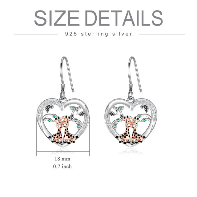 Sterling Silver Circular Shaped Cubic Zirconia Giraffe Drop Earrings-4