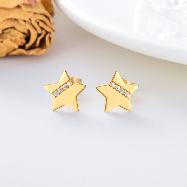 Brincos de estrela com zircónias cúbicas em ouro de 14K-2