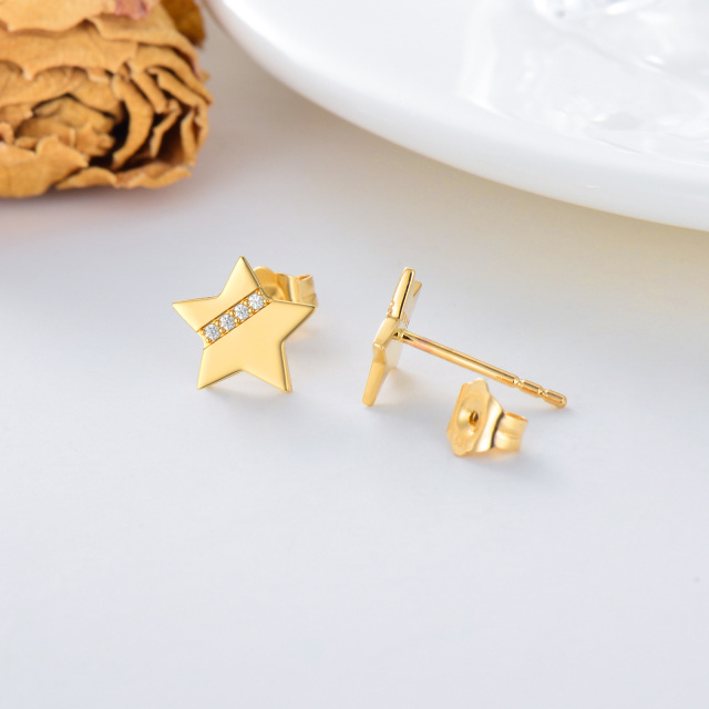 14K Gold Cubic Zirconia Stars Stud Earrings-3