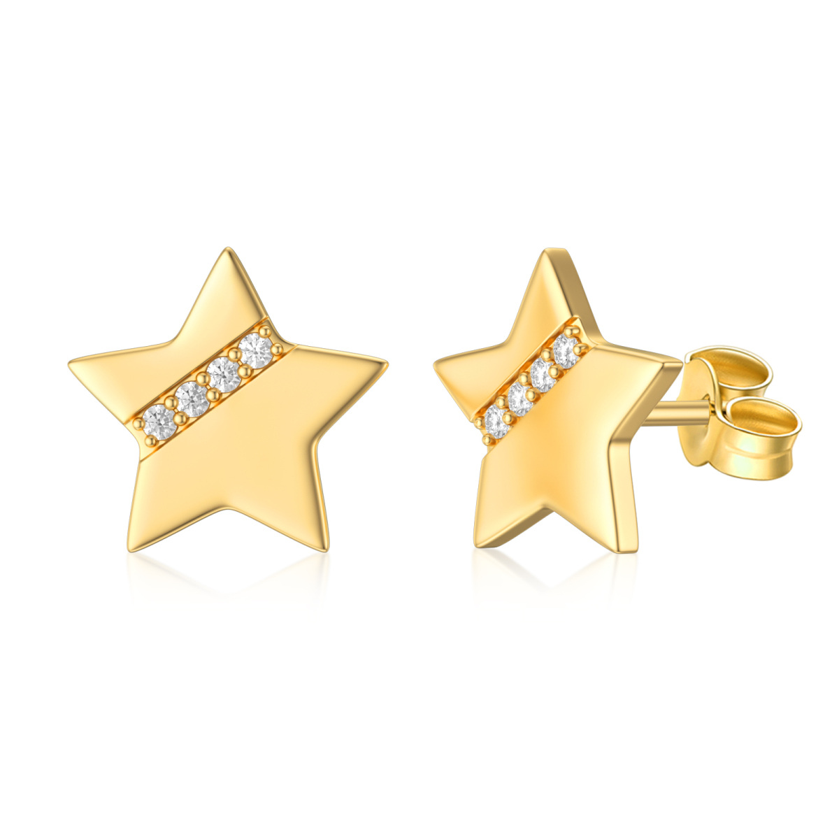 14K Gold Cubic Zirconia Stars Stud Earrings-1