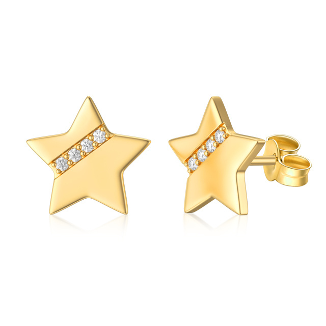 14K Gold Cubic Zirconia Stars Stud Earrings-0