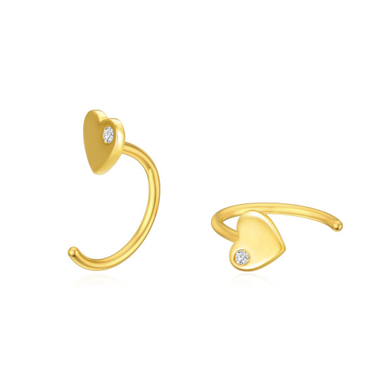 Solid 14K Gold Heart Half Hoop Earrings Cute Heart Open Hug Hoop Earrings For Women