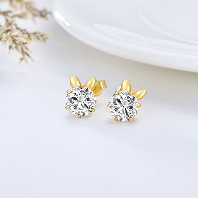 14K Gold Circular Shaped Moissanite Rabbit Stud Earrings-3