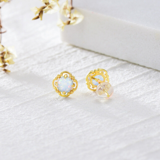 14k Solid Gold Opal Vintage Stud Earrings Jewelry Gifts For Women-3