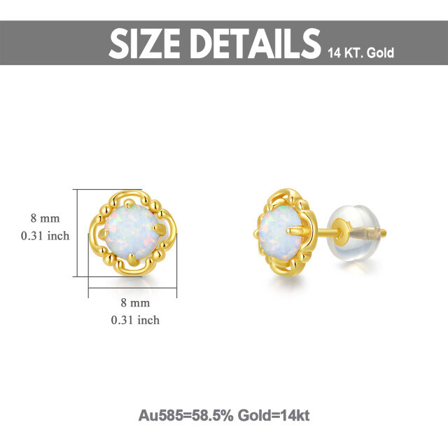 14k Solid Gold Opal Vintage Stud Earrings Jewelry Gifts For Women-4