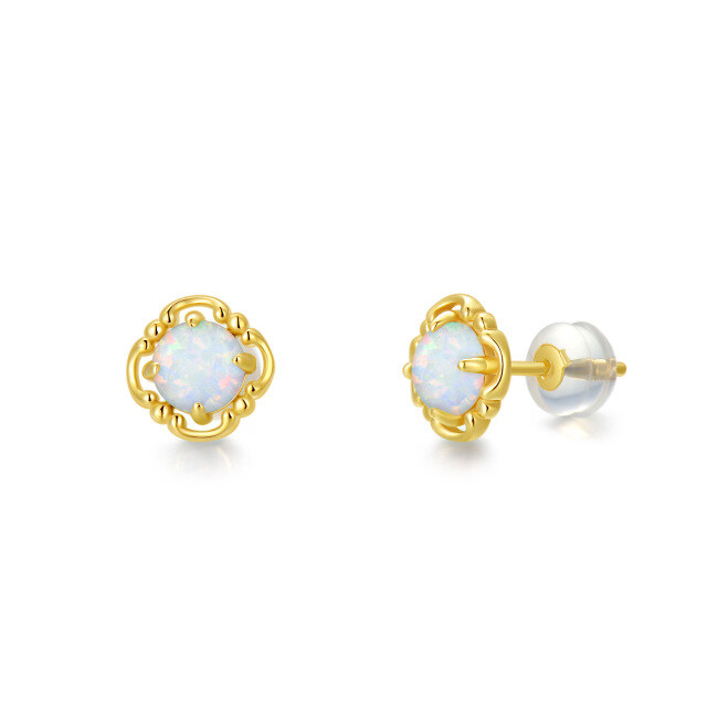 14k Solid Gold Opal Vintage Stud Earrings Jewelry Gifts For Women-0