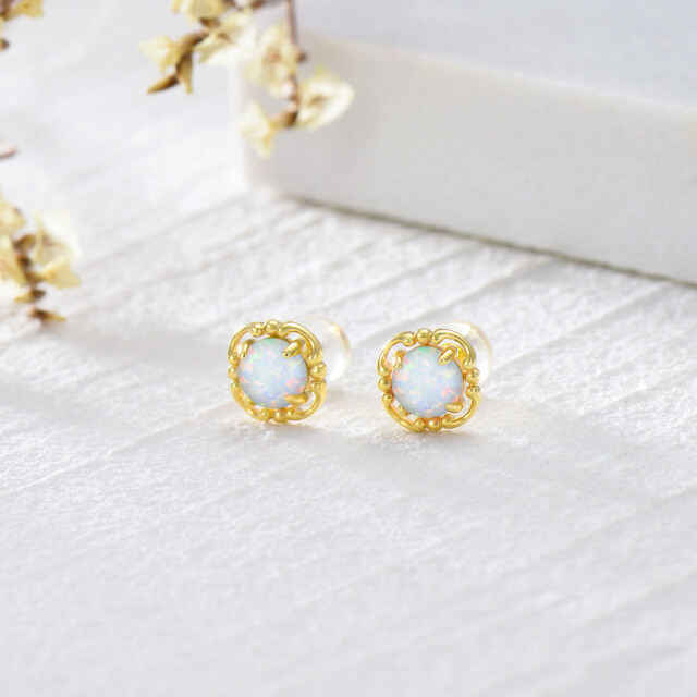 14k Solid Gold Opal Vintage Stud Earrings Jewelry Gifts For Women-2
