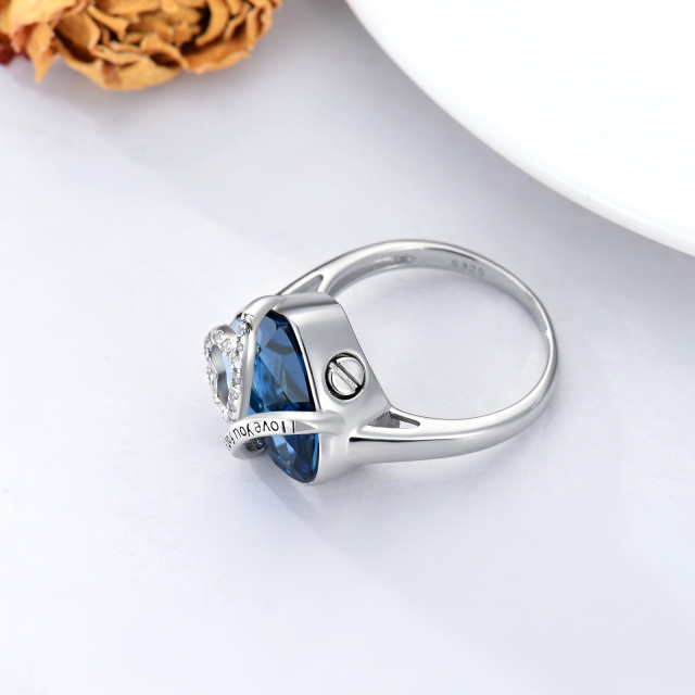 Sterling Silver Blue Crystal Heart Urn Ring Engraved I Love You Forever-4