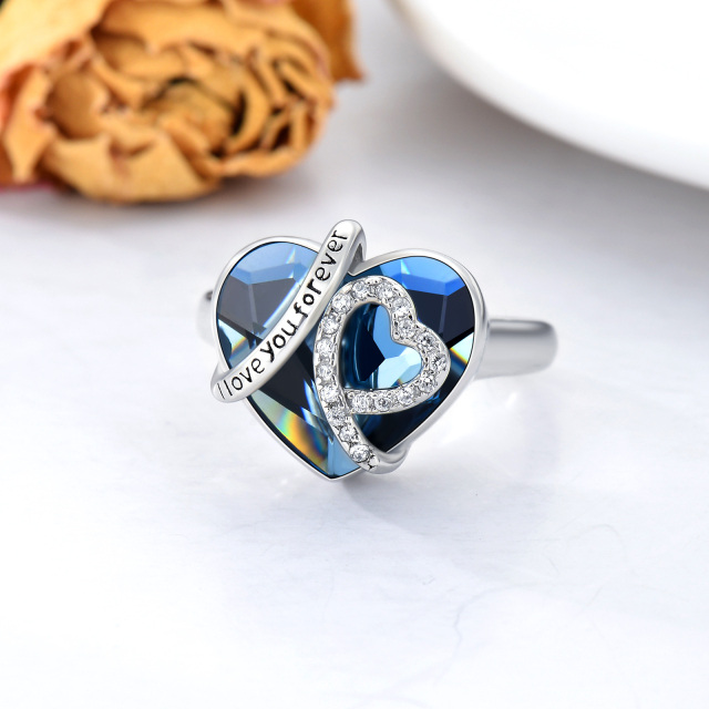 Sterling Silver Blue Crystal Heart Urn Ring Engraved I Love You Forever-2