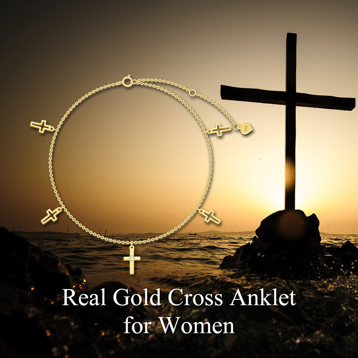 9K Gold Cross Single Layer Anklet-5