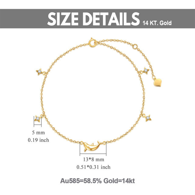 Bracelet de cheville dauphin en or jaune massif 14K pour femmes, bracelet de cheville étoile réglable avec zircone cubique-4