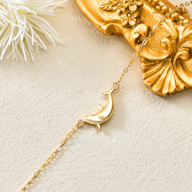 Bracelet de cheville dauphin en or jaune massif 14K pour femmes, bracelet de cheville étoile réglable avec zircone cubique-2