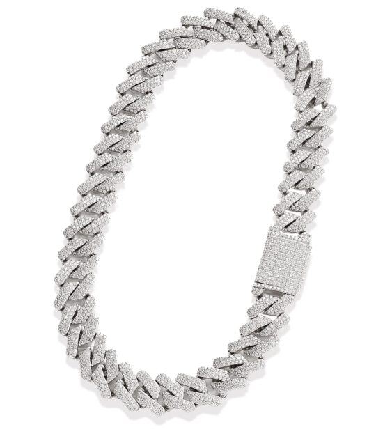 Argento Sterling 19MM Larghezza Iced Out Curb Link Chain Bracciale