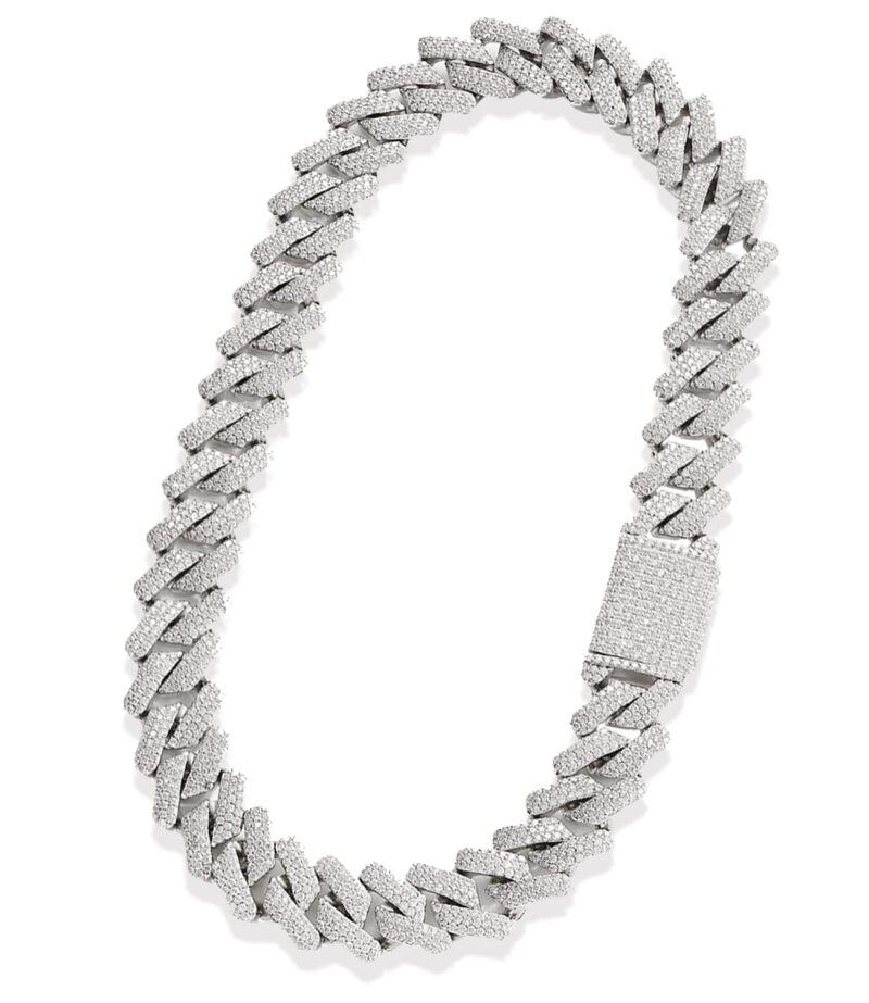 Sterling Silver 19MM Width Iced Out Curb Link Chain Bracelet