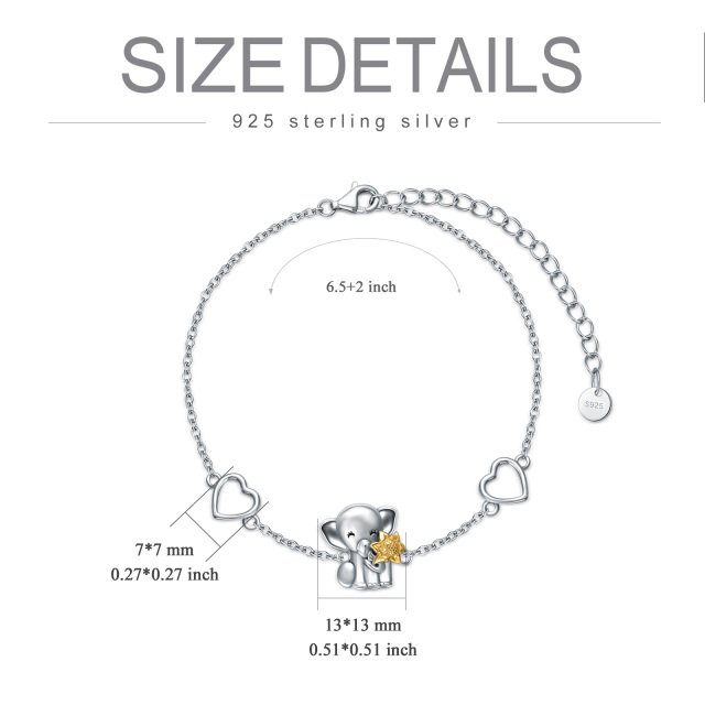 Sterling Silver Two-tone Elephant & Sunflower Pendant Bracelet-5