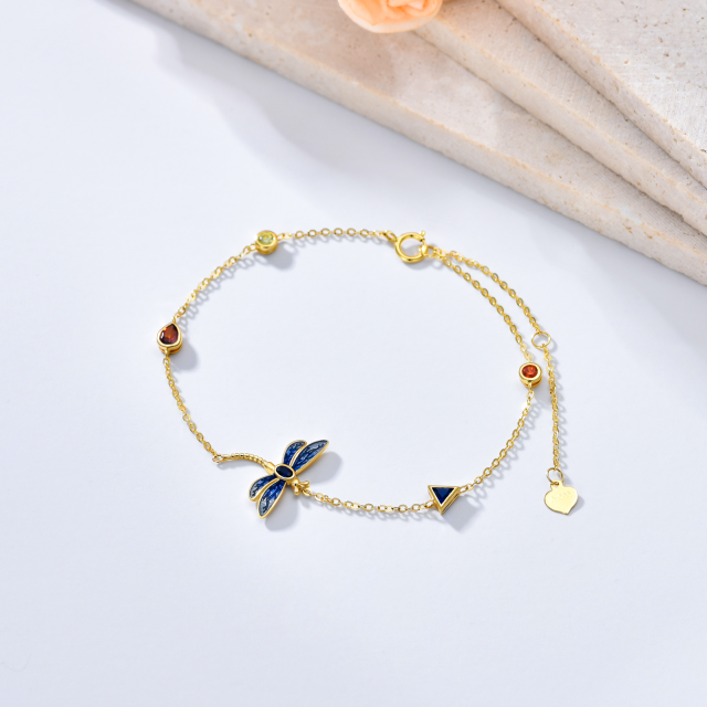Bracelet en or 14K avec pendentif libellule en zircon cubique et chaîne à perles-2