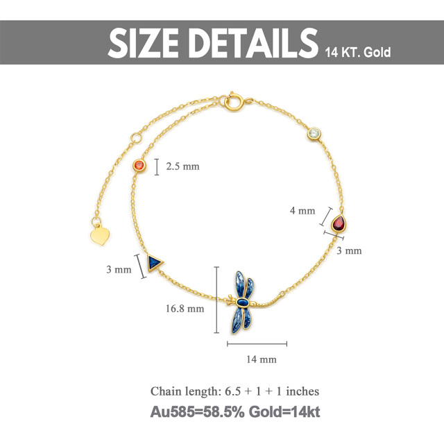 Bracelet en or 14K avec pendentif libellule en zircon cubique et chaîne à perles-4