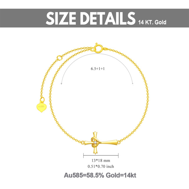 14K Gold Circular Shaped Cubic Zirconia Cross & Heart Pendant Bracelet-4