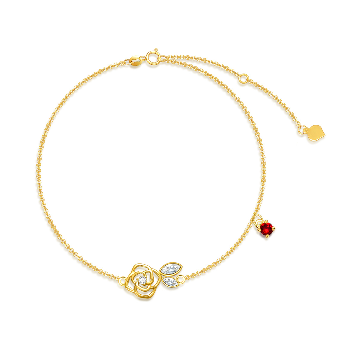 14K Gold Moissanite & Crystal Rose Pendant Bracelet-1