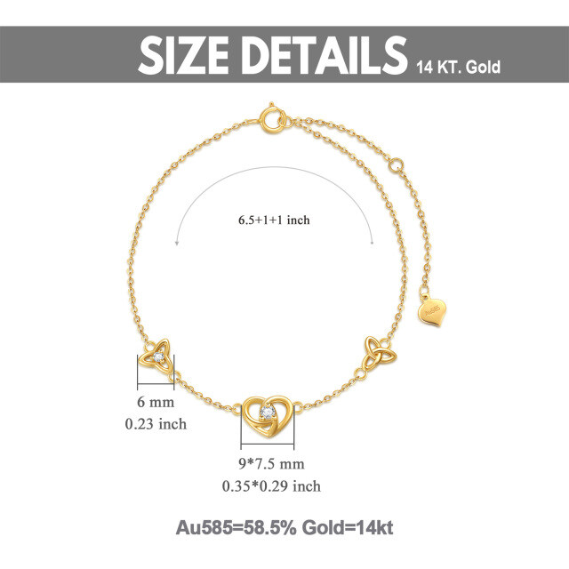 14K Gold Cubic Zirconia Heart Pendant Bracelet-4