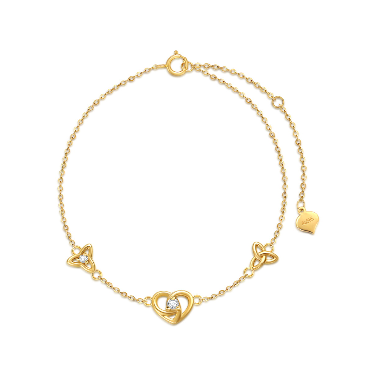 14K Gold Cubic Zirconia Heart Pendant Bracelet-1