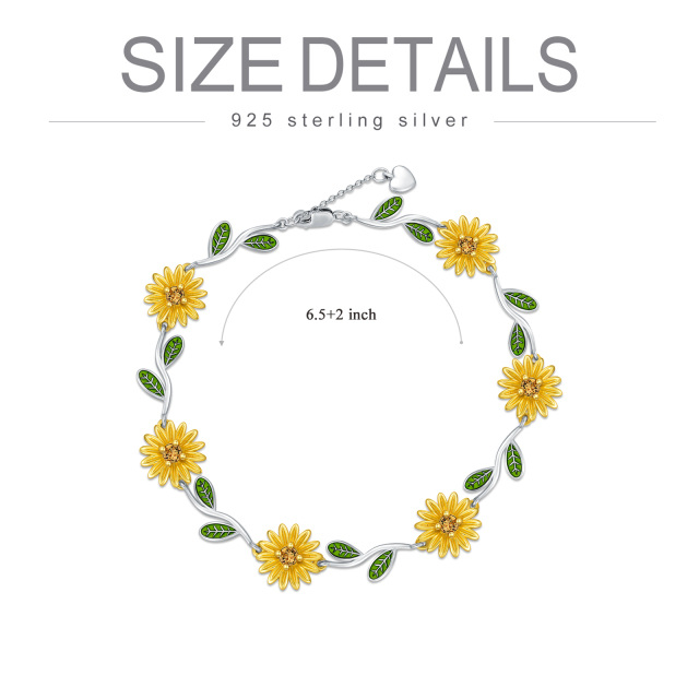 Sterling Silver Two-tone Sunflower Branch Pendant Bracelet-4