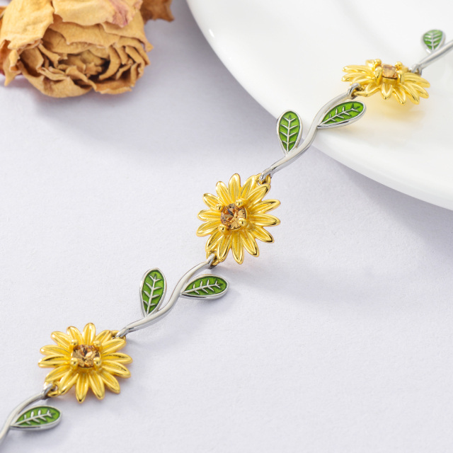 Bracelet en argent sterling avec pendentif branche de tournesol bicolore-2