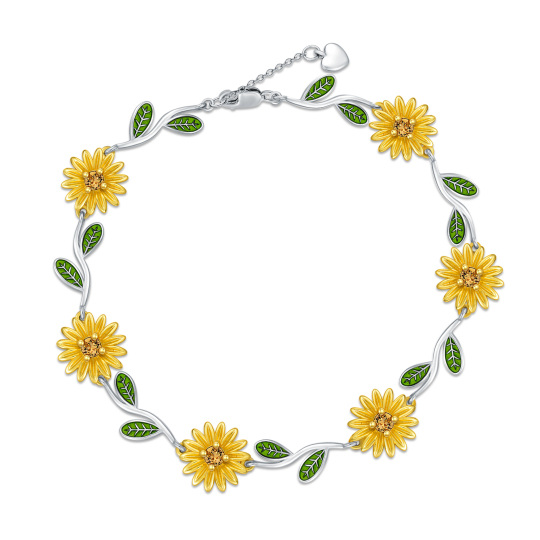 Sterling Silver Two-tone Sunflower Branch Pendant Bracelet