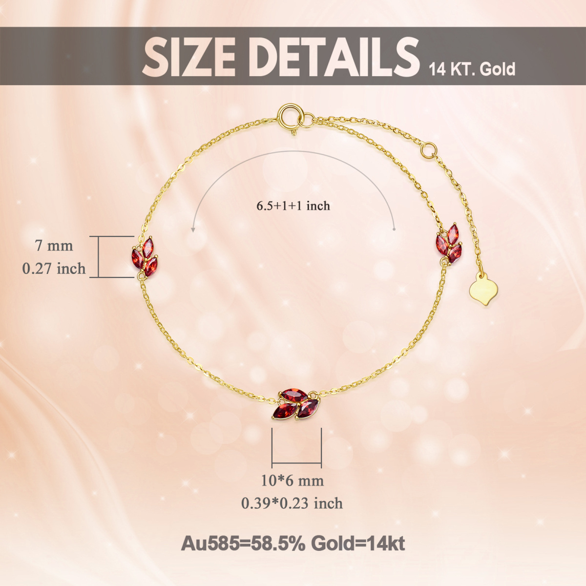 9K Gold Marquise Shaped Cubic Zirconia Maple Leaf Pendant Bracelet-5