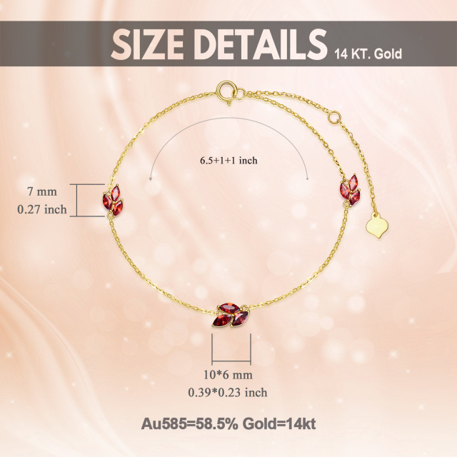 9K Gold Marquise Shaped Cubic Zirconia Maple Leaf Pendant Bracelet-4