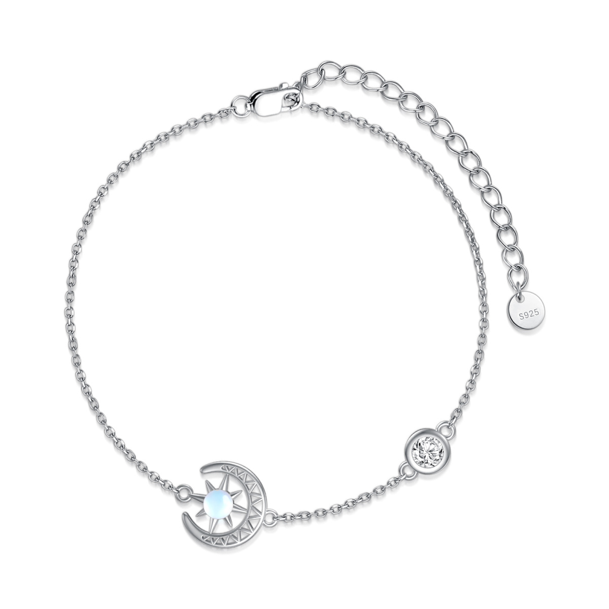 Bracelet en argent sterling avec pendentif en pierre de lune ronde-1