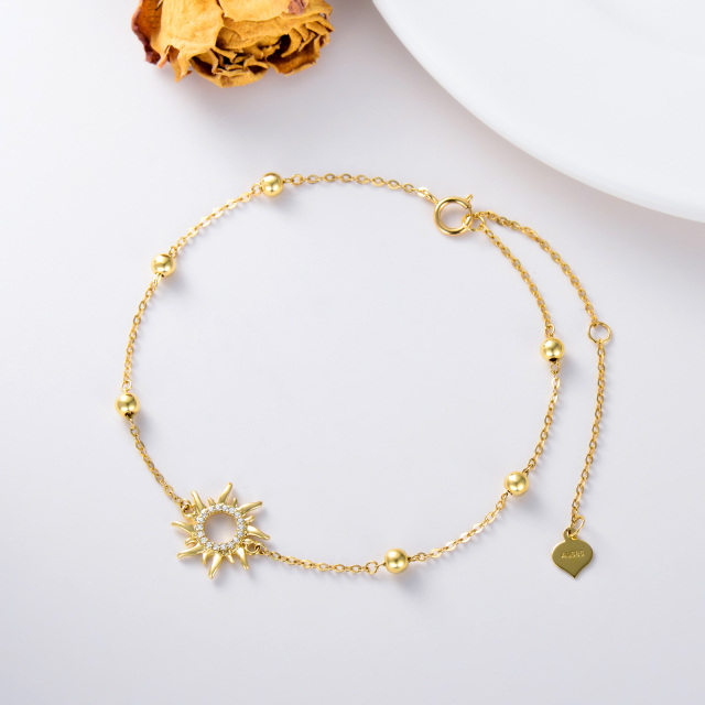 14K Gold Cubic Zirconia Bead & Sun Pendant Bracelet-2