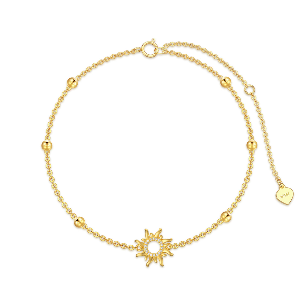 Bracelet en or 14K avec pendentif soleil et perles en zircon cubique-1