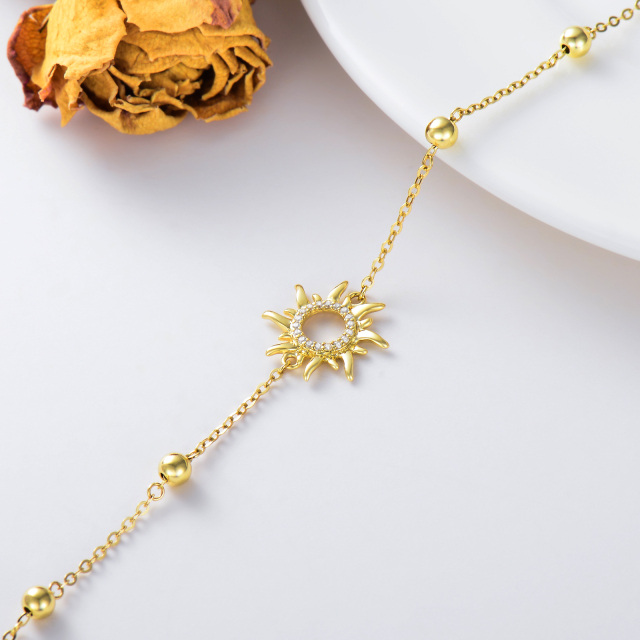 14K Gold Cubic Zirconia Bead & Sun Pendant Bracelet-4