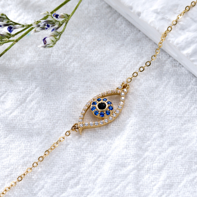 14K Gold Cubic Zirconia Evil Eye Pendant Bracelet-3