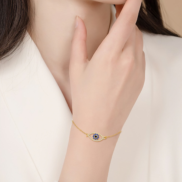 Bracelet en or 14K avec pendentif œil maléfique en zircon cubique-1
