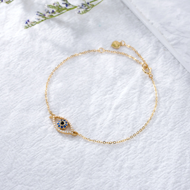 14K Gold Cubic Zirconia Evil Eye Pendant Bracelet-3