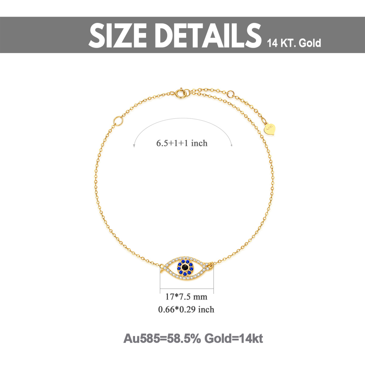 14K Gold Cubic Zirconia Evil Eye Pendant Bracelet-5