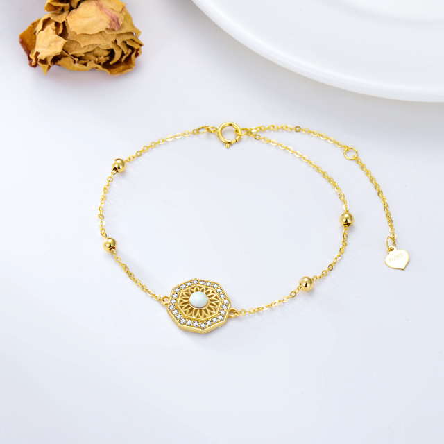 14K Gold Circular Shaped Opal Sunflower Pendant Bracelet-3