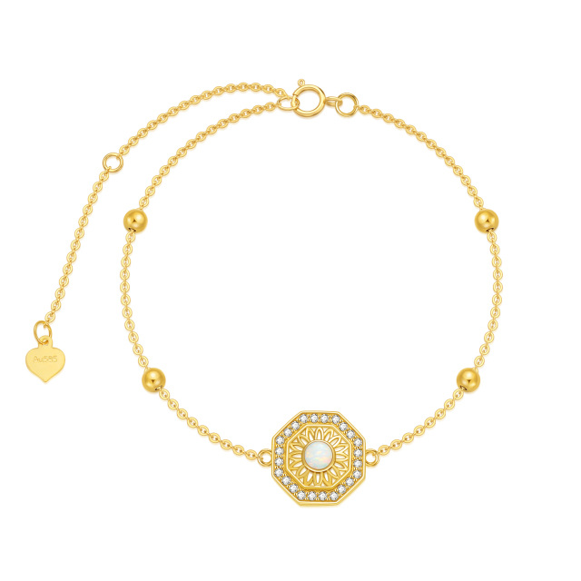 14K Gold Circular Shaped Opal Sunflower Pendant Bracelet-1